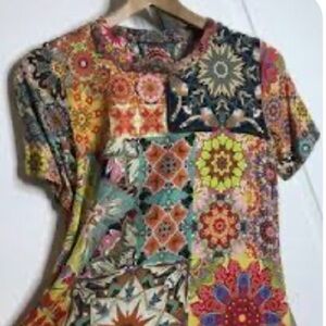 Johnny Was Women’s Kaleida Paise Favorite crew neck multi color swing Tee